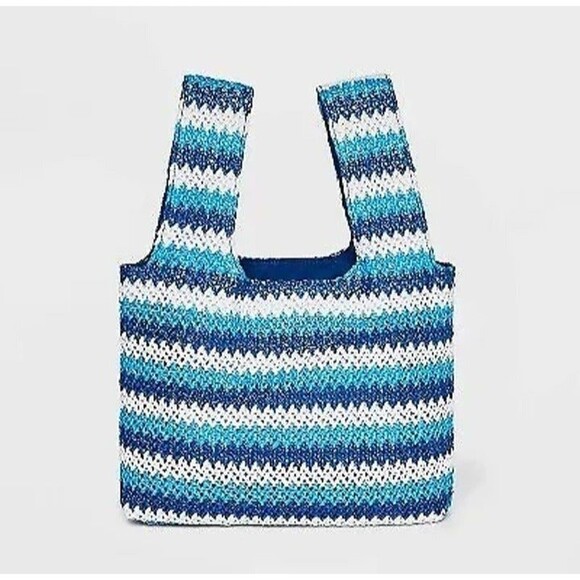 Future Collective Chevron Print Striped Satchel Bag Blue/White - Picture 1 of 5